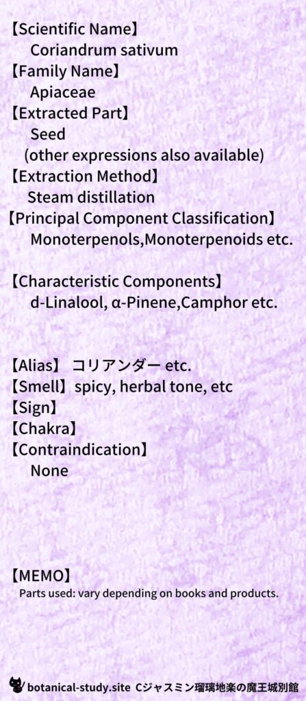 【別館辞典】coriander-コリアンダー＠botanical-study.site